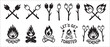 © great19 - Camp fire vector set. Bonfire illustration set. Burning fire wood, marshmallow vector stock illustration. Let's get toasted sicker.