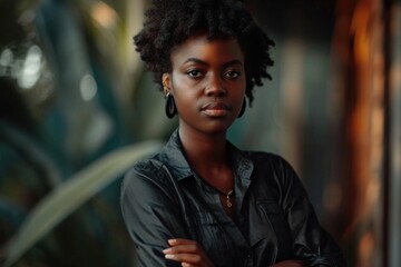 Wall Mural - Beautiful confident African American woman with crossed arms