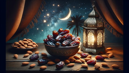 Wall Mural - experience the eid mubarak radiance with this ramadan lantern glow curtain and night sky with a cres