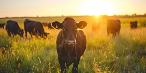 Healthy Wagyu Cattle Grazing in a Feild