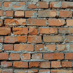 Wall Mural - Old weathered brick wall with peeling plaster. Texture and background concept