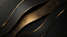 Black Background With Luxurious Gold Lines. Two Shiny Golden Lines On A Fixed Black Background. Create A Visual Impact That Is Complex And Refined.