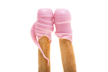 Sticker - biscuit stick with strawberry cream isolated