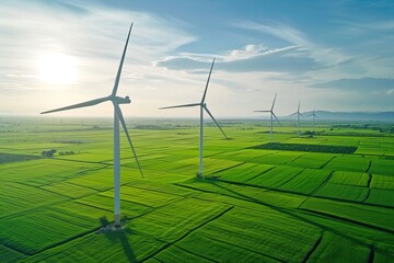 Wind farm or high wind turbine park for electric power. Green Energy