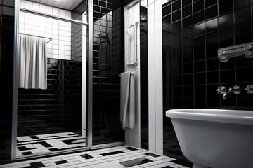 Wall Mural - A bathroom with a combination of matte black and white