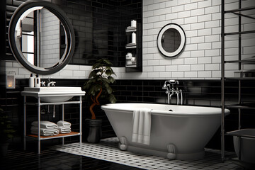 Wall Mural - A bathroom with a combination of matte black and white