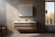 A bathroom with a custom wall-mounted floating cabinet 