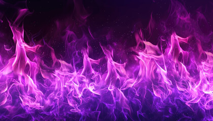 Tongues of purple fire on clear black background, purple flames and sparks background design