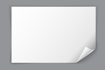Aufkleber - White paper sheet with bending bottom right corner isolated on grey background. Vector illustration

