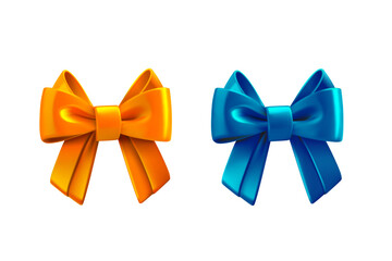 Poster - Blue and yellow silk bows isolated on white background. 3d vector illustration


