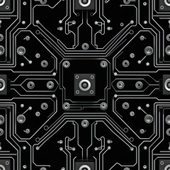 Wall Mural - Microchips repeat pattern, technology motherboard silicon chip scheme repetitive design illustration background