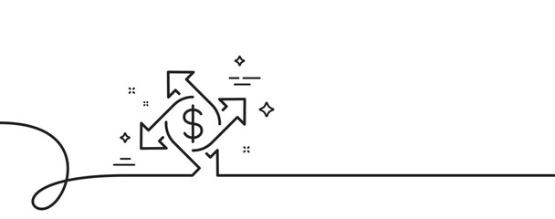 Poster - payment exchange line icon. continuous one line with curl. dollar sign. finance transfer symbol. pay
