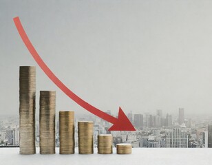 Financial Success Graph Illustration with 3D Arrow, Coins, and Red Background, Depicting Business Growth, Profit, and Market Progress