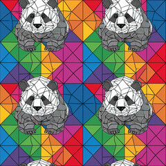 Wall Mural - Panda colorful repeat pattern, pop art line art cute pandas repetitive cartoon pattern