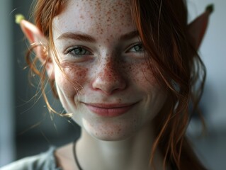 Poster - a woman with red hair and freckles smiling