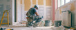Contractor at work: Home renovation and refurbishment project with general construction worker