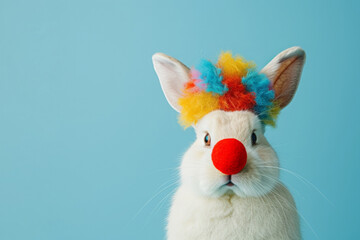 Wall Mural - Rabbit with clown multicolor wig. AI generative art 