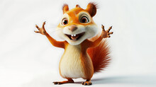 A Vibrant 3D Squirrel Character Bursting With Energy And Joy, Set Against A Clean And Pristine White Background.