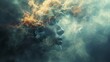 a woman's face is surrounded by smoke and clouds