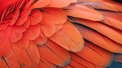  macaw bird's feathers with orange shades, exotic nature background and texture - AI Generated Abstract Art