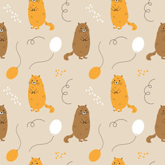 Sticker - Groundhog cartoon animal rodent with balloons hand drawn seamless pattern festive background flat vector illustration Groundhog Day greetings 2 February design backdrop with Marmot children's ornament