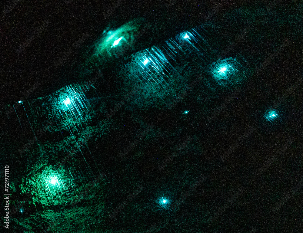 Ruakoru Pattern Glowworms in Ruakuri caves in Waitomo, New Zealand. These are actually ...