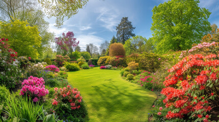  A panoramic view of a warm garden bursting with blossoms, showcasing the diversity and vitality of nature's palette