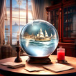 Enchanting Seafaring: Sailing Ship in a Crystal Ball Snow Globe