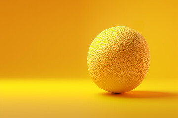 Wall Mural - Melon, close up. Vibrant yellow isolated background. Space for text.