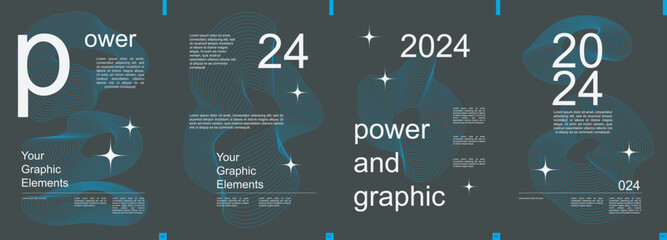 Aufkleber - Geometric modern banner with trendy minimalist typography design. Poster templates with dynamic grids of fractal lines in round forms and wavy shapes and text elements on dark. Vector illustration.