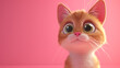 A vibrant 3D animated cat bursting with energy and curiosity against a gentle pink background.