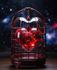 Wall Mural - Red heart in cage symbol of love forever