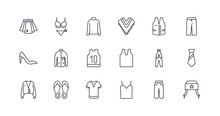 Editable Outline Icons Set. Thin Line Icons From Clothes Collection. Linear Icons Such As Kilt, Bra, Shawl, Cardigan, Tank Top, Ushanka