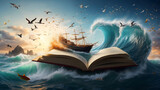 Fototapeta  - Ożywiona przygoda morska wyłaniająca się z książki