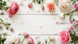 © Junnie - Mother's Day or Women's Day decorations concept. Roses on isolated white wooden background with copy space.