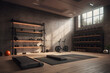 A home gym with a wall of dedicated stretching and yoga