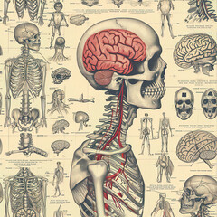 Wall Mural - Vintage anatomy of the human body repeat pattern