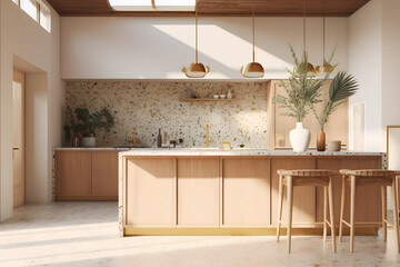 Poster - A kitchen featuring a unique terrazzo flooring pattern