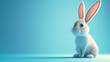 A lively and charming bunny in a whimsical 3D animated style, beautifully situated on a tranquil blue backdrop.