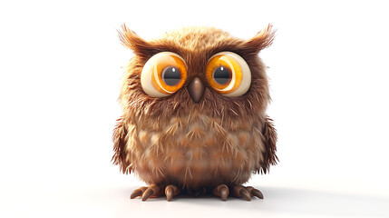 Poster - Adorable brown owl character with 3D fur, perfect for your projects.