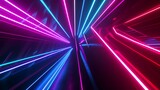 Fototapeta Przestrzenne - 3d render, abstract background with glowing neon lines, neon tunnel