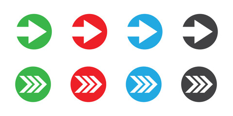Poster - vector set of arrows in colorful circle on transparent background, right or next arrow