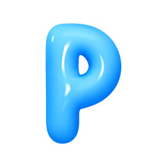 Poster - letter P. letter sign blue color. Realistic 3d design in cartoon balloon style. Isolated on white background. vector illustration