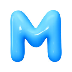 Poster - letter M. letter sign blue color. Realistic 3d design in cartoon balloon style. Isolated on white background. vector illustration