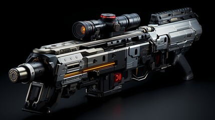 High-tech sniper rifle with advanced optics and integrated biometric targeting