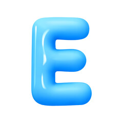 Poster - letter E. letter sign blue color. Realistic 3d design in cartoon balloon style. Isolated on white background. vector illustration