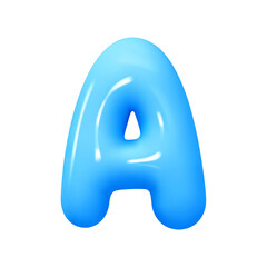 Poster - letter A. letter sign blue color. Realistic 3d design in cartoon balloon style. Isolated on white background. vector illustration