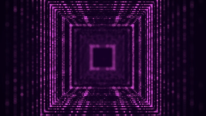 Poster - Technology wireframe square tunnel on blue background. Futuristic 3D wormhole grid. Big data visualization. 3D rendering.