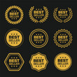 © blessed.grapix - Best seller icon badge set vector illustration. Bestseller logo label tag design template for top sales, gold award round stamp, sticker with ribbon, stars and best seller text