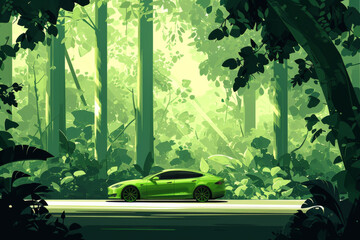 Wall Mural - A green energe car in the background and trees